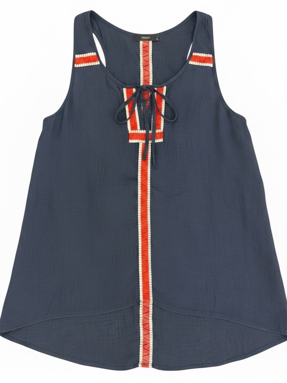 THML Embroidered Boho Sleeveless Top – Navy | Size M